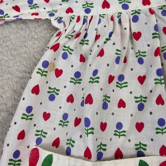 Vintage Half Apron Womens Red Blue Floral Waist Tie Housewife Kitchen Country - Picture 7 of 11